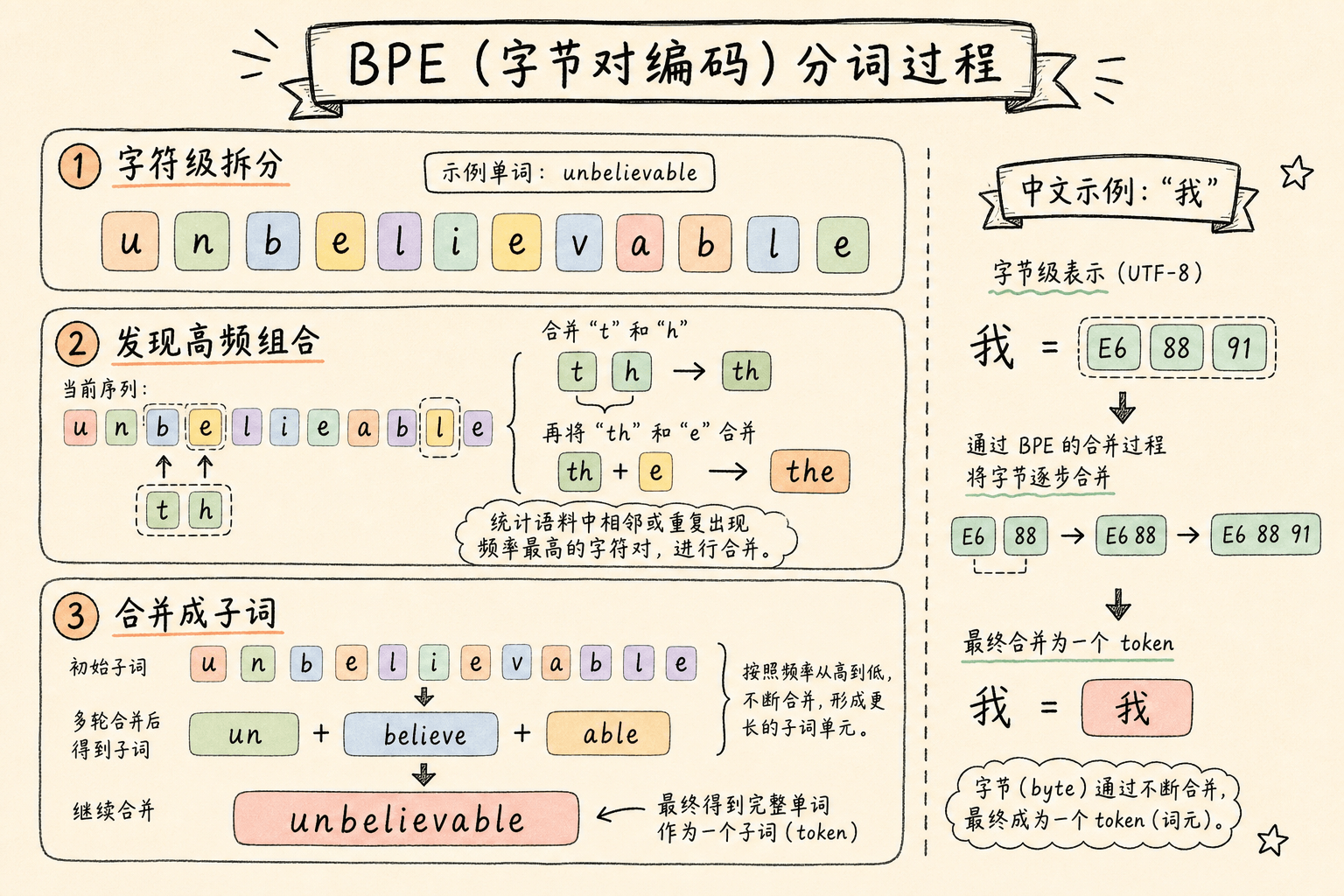 BPE 分词过程示意