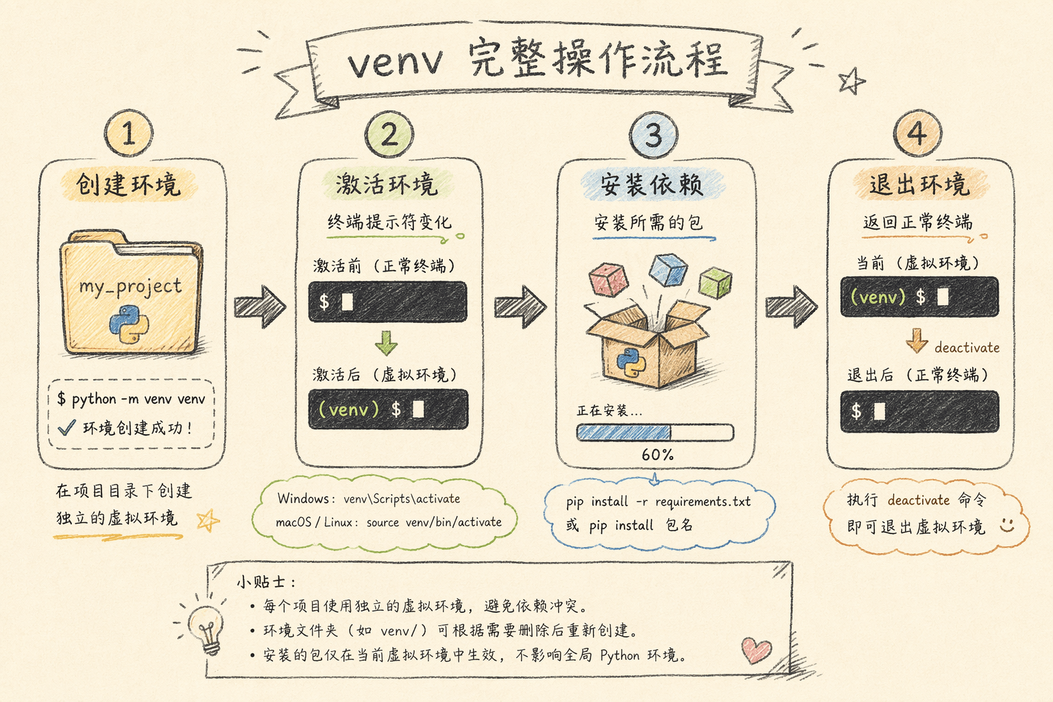 venv 操作流程图