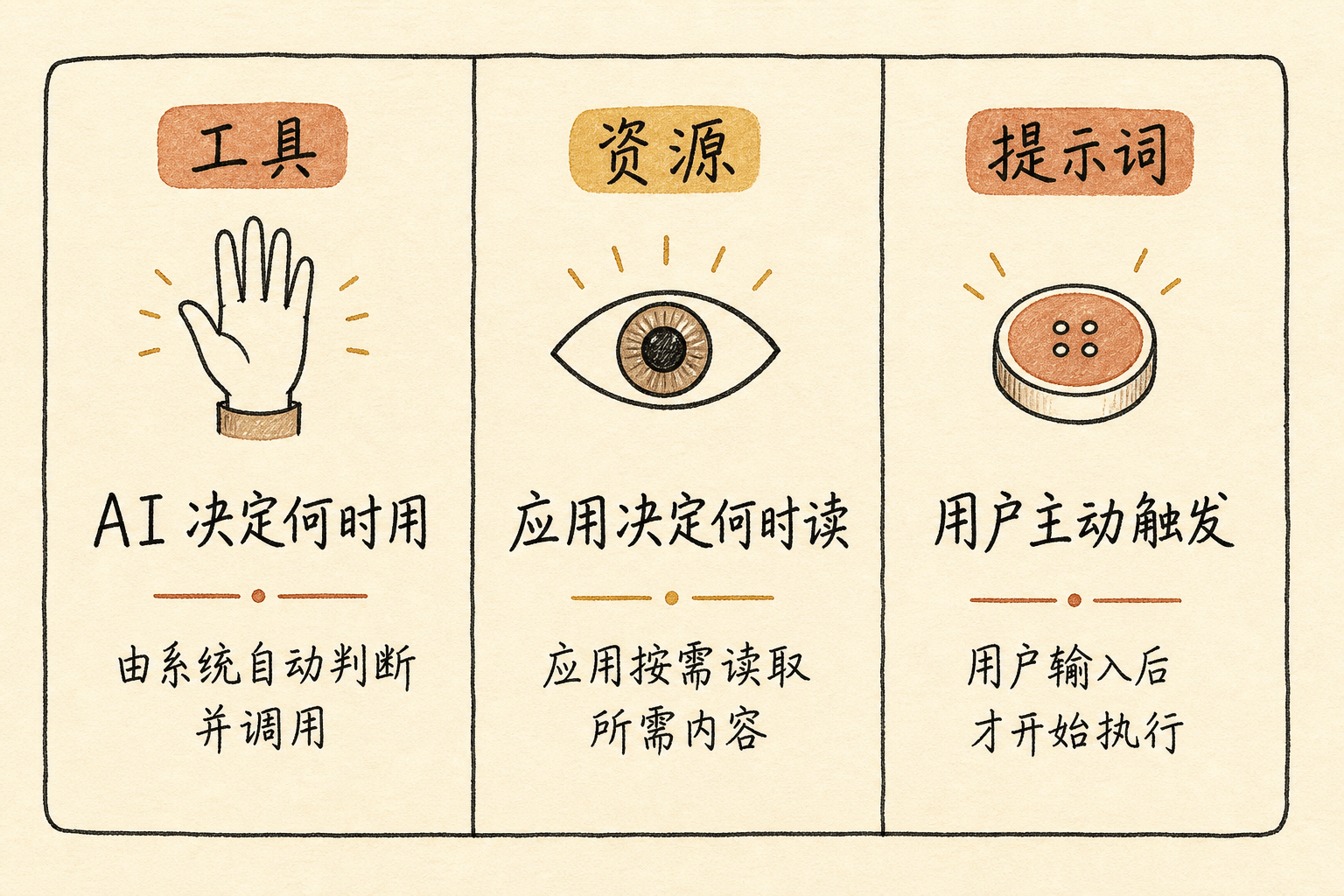 MCP 三种能力对比：工具、资源、提示词