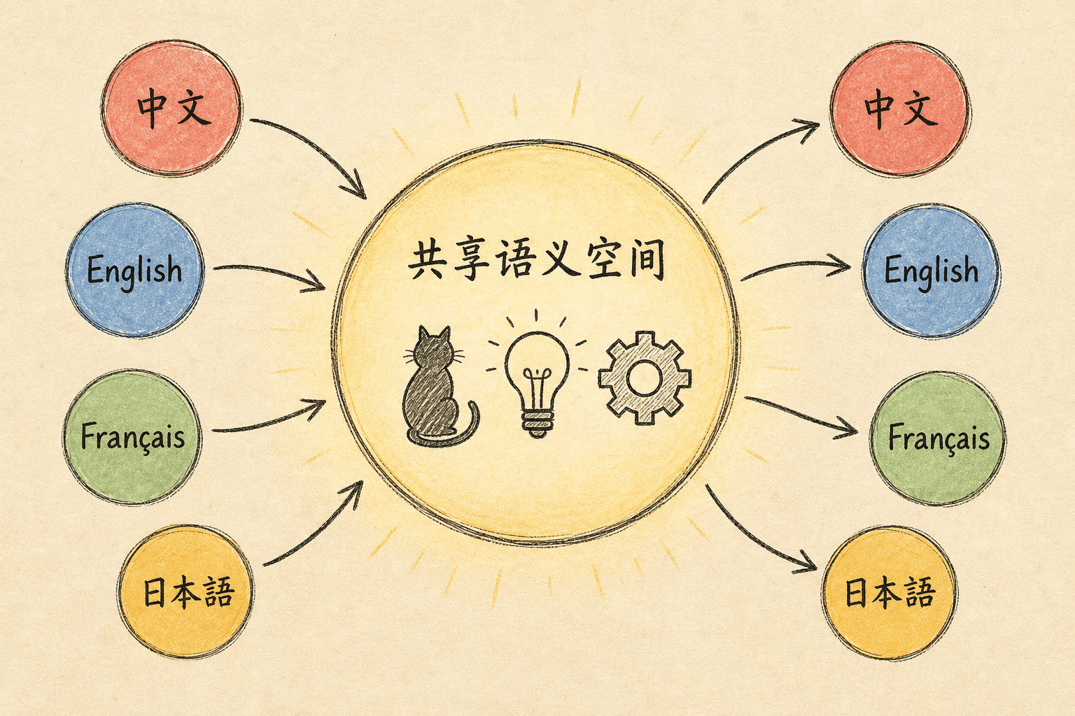多语言汇聚到共享语义空间